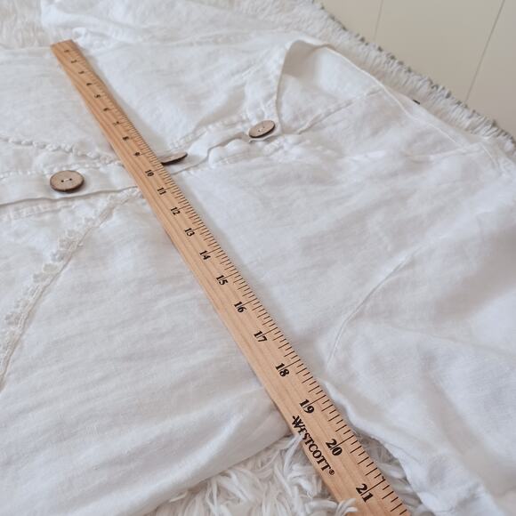 LOLA White Anthropologie LINEN Button Front Top Blouse Women's Made in Italy M/L - Picture 7 of 8